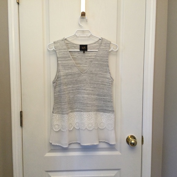 Anthropologie W5 Grey White Lace Layered Tank Sz S - Picture 2 of 9